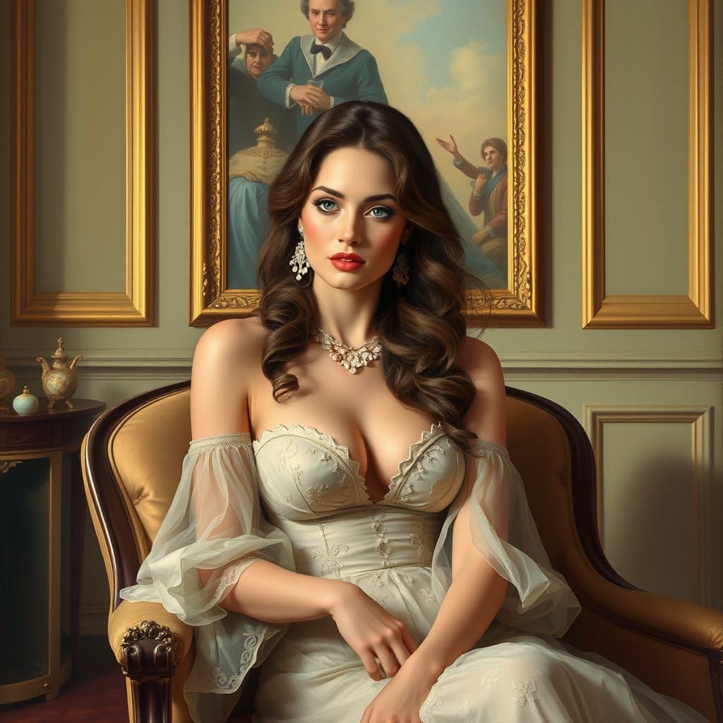 Elegant Woman in Luxurious Room, Photorealistic Portrait