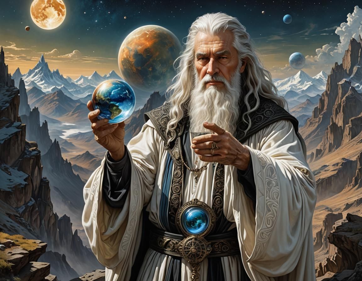 Epic Wizard on a Cosmic Mountain