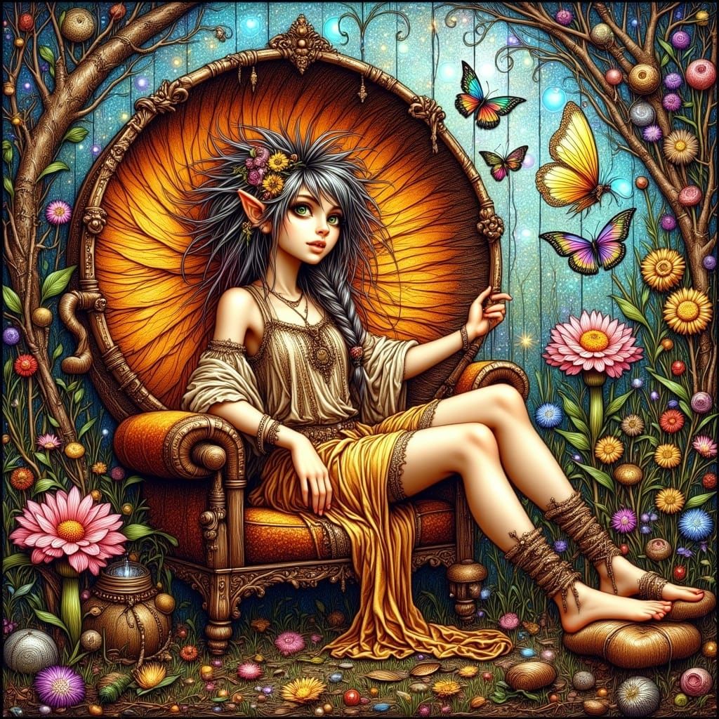 Stained Glass Fairy in Mushroom Chair