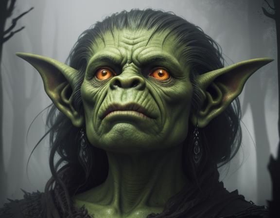 Cinematic Goblin Portrait in Misty Cavern