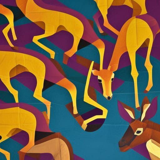 Geometric Gazelle Herd in Cubist Art Deco Style