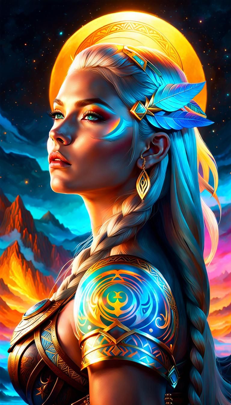 Heavenly Bioluminescent Woman with Tribal Tattoos