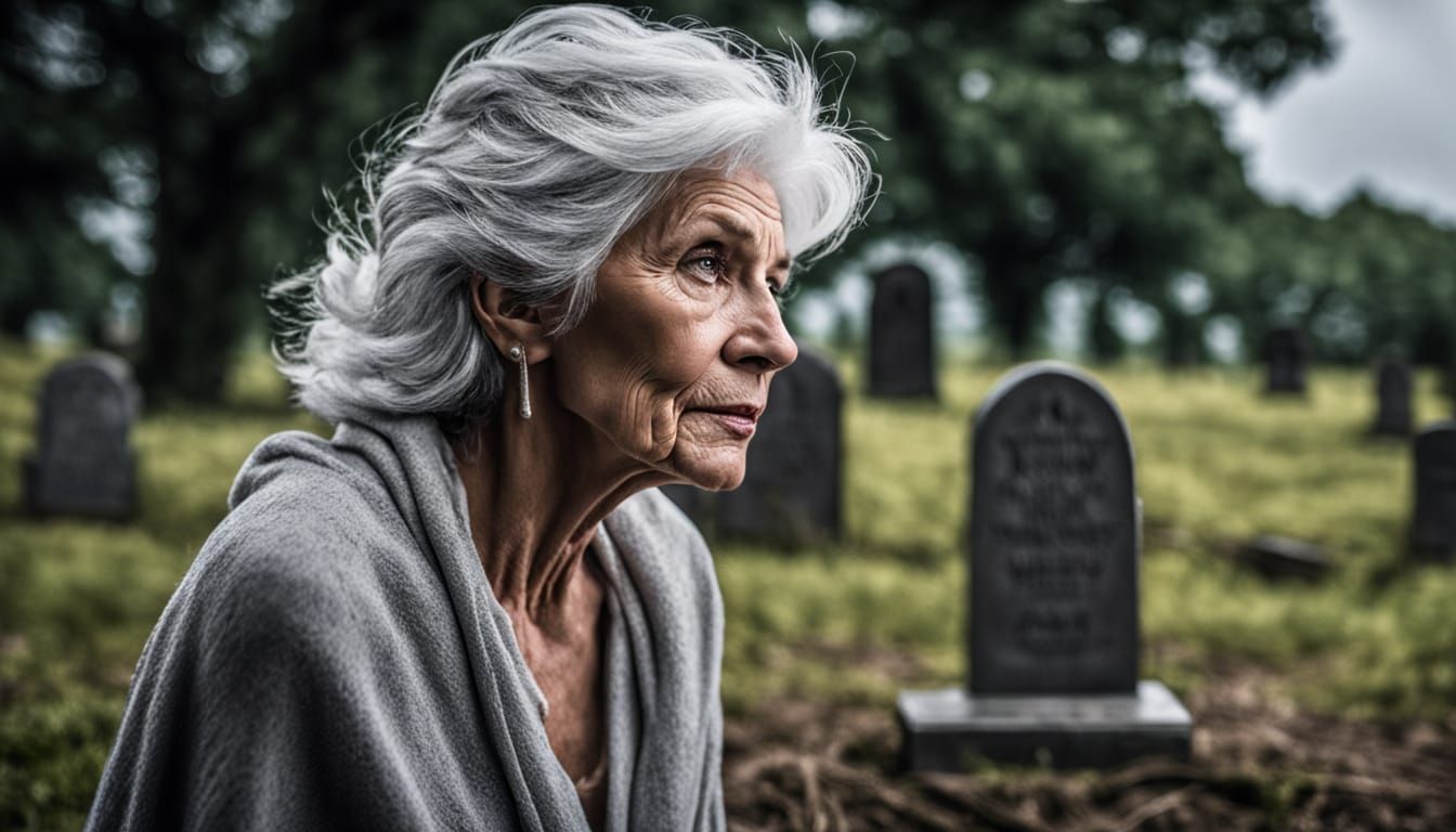 Grieving Woman in Storm Beside Fresh Grave