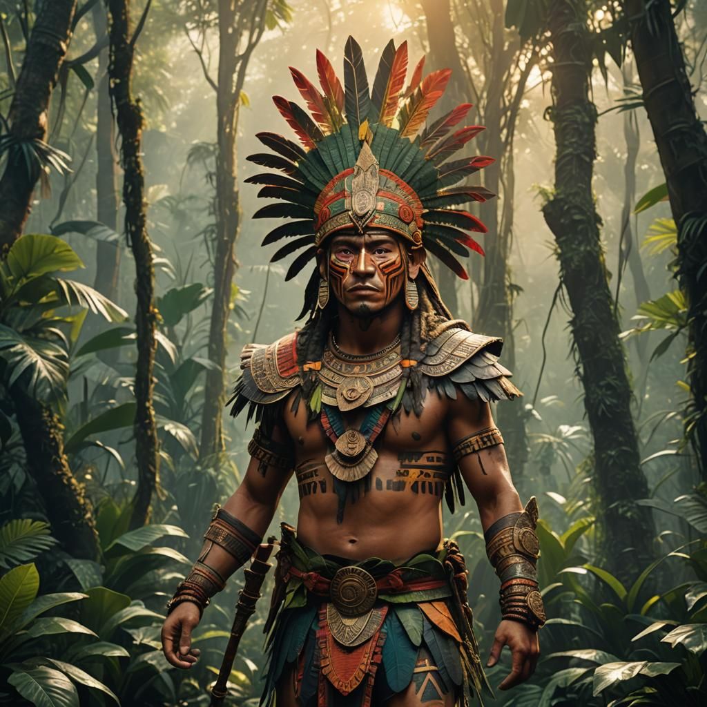 Aztec Warrior in Jungle, Digital Matte Painting