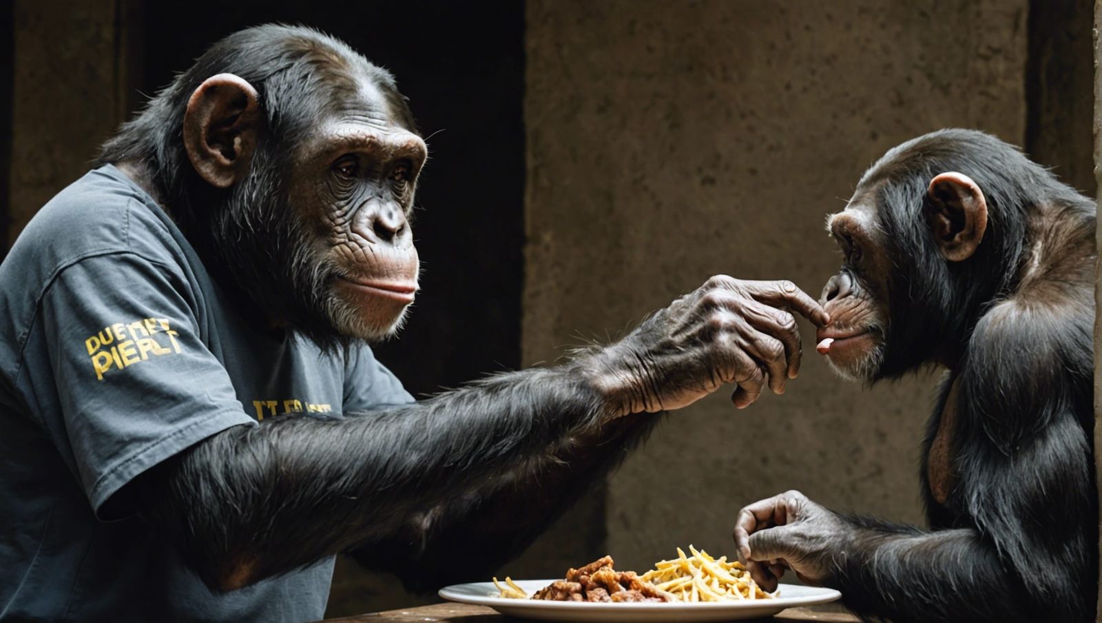 Chimpanzee's Dietary Disagreement: A Hyperrealistic Scene