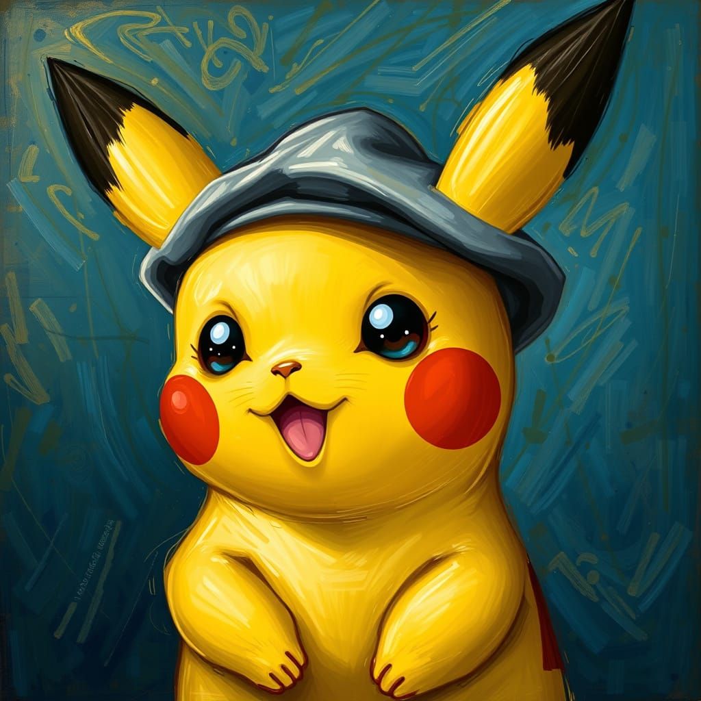 Pikachu Portrait in Van Gogh Impressionist Style