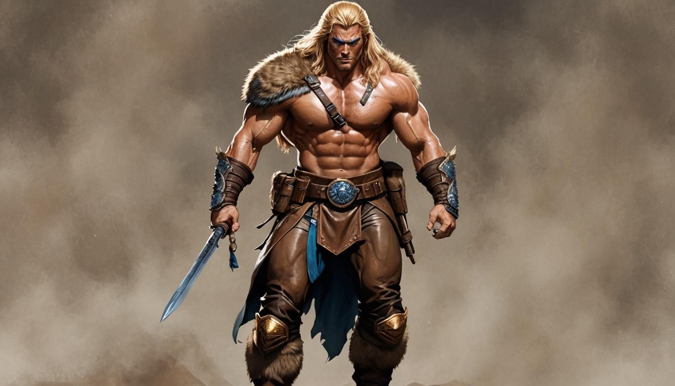 Barbarian Warrior with Sword in Fantasy Art Style
