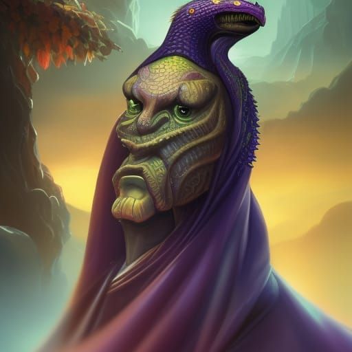 Anthropomorphic Cobra Portrait in Detailed Matte Painting