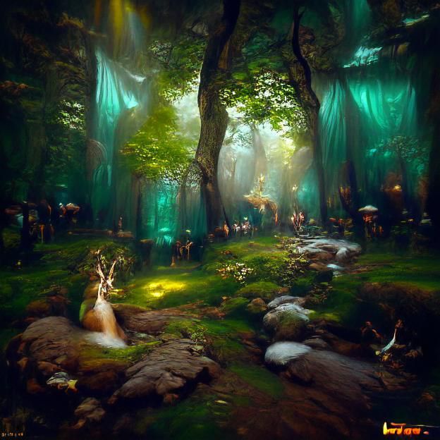 Enchanted Elven Forest: Matte Painting in Bierstadt Style