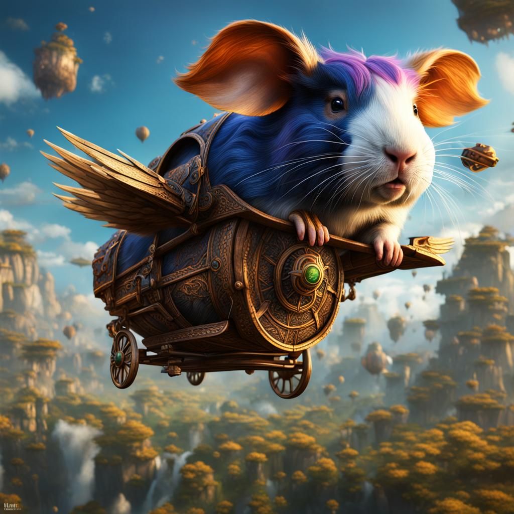 Fantastical Flying Guinea Pig in Detailed Digital Painting