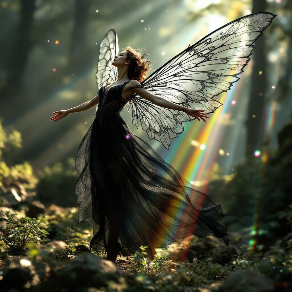Hyperrealistic Fairy Woman with Wings Outstretched