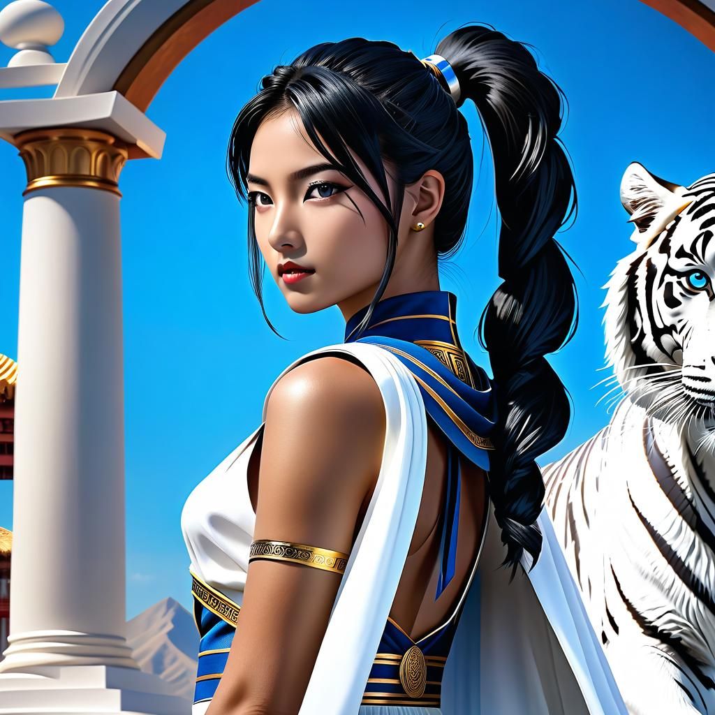 Titaness Kitana with White Tiger: Fantasy Concept Art