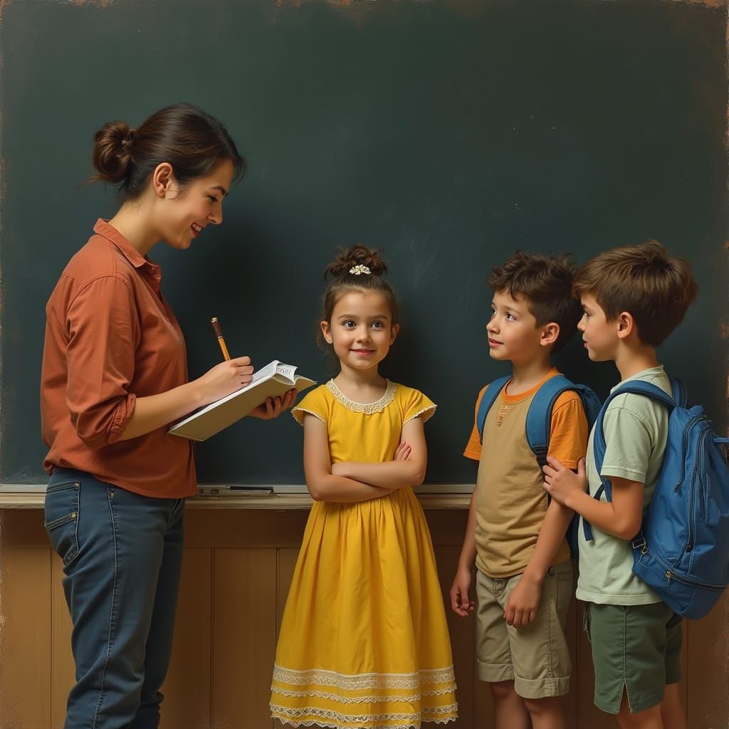 Girl Receives Feedback: Impressionistic School Scene