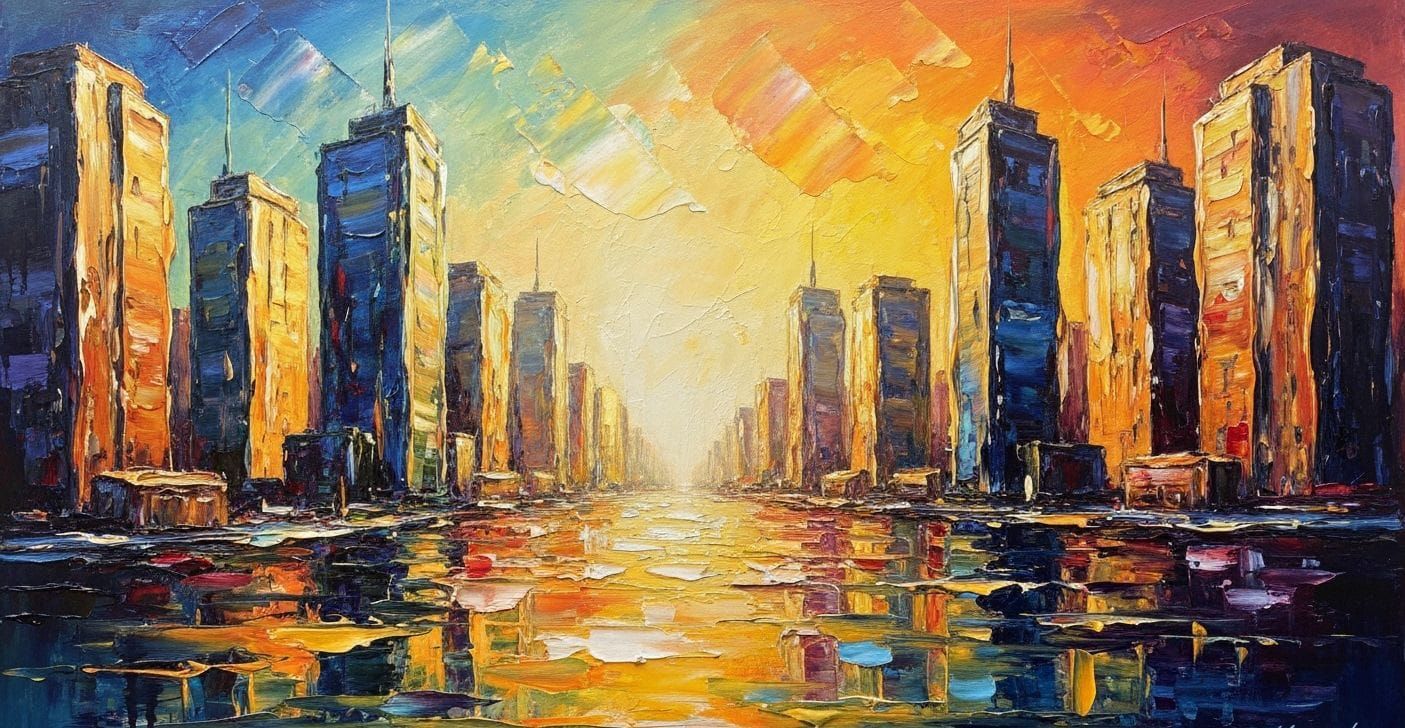Melting Cityscape in Abstract Expressionism Style