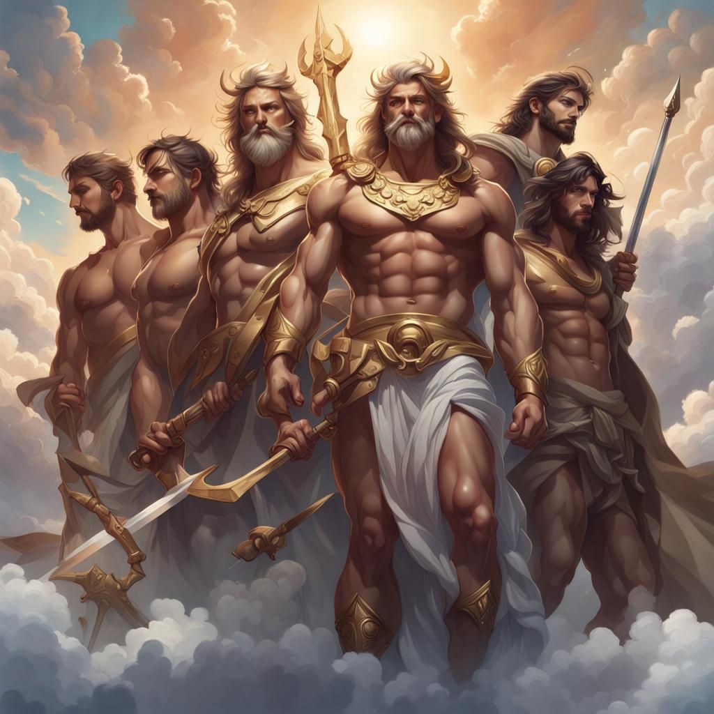 zeus, apollo, dionysus, poseidon, ares, and hermes