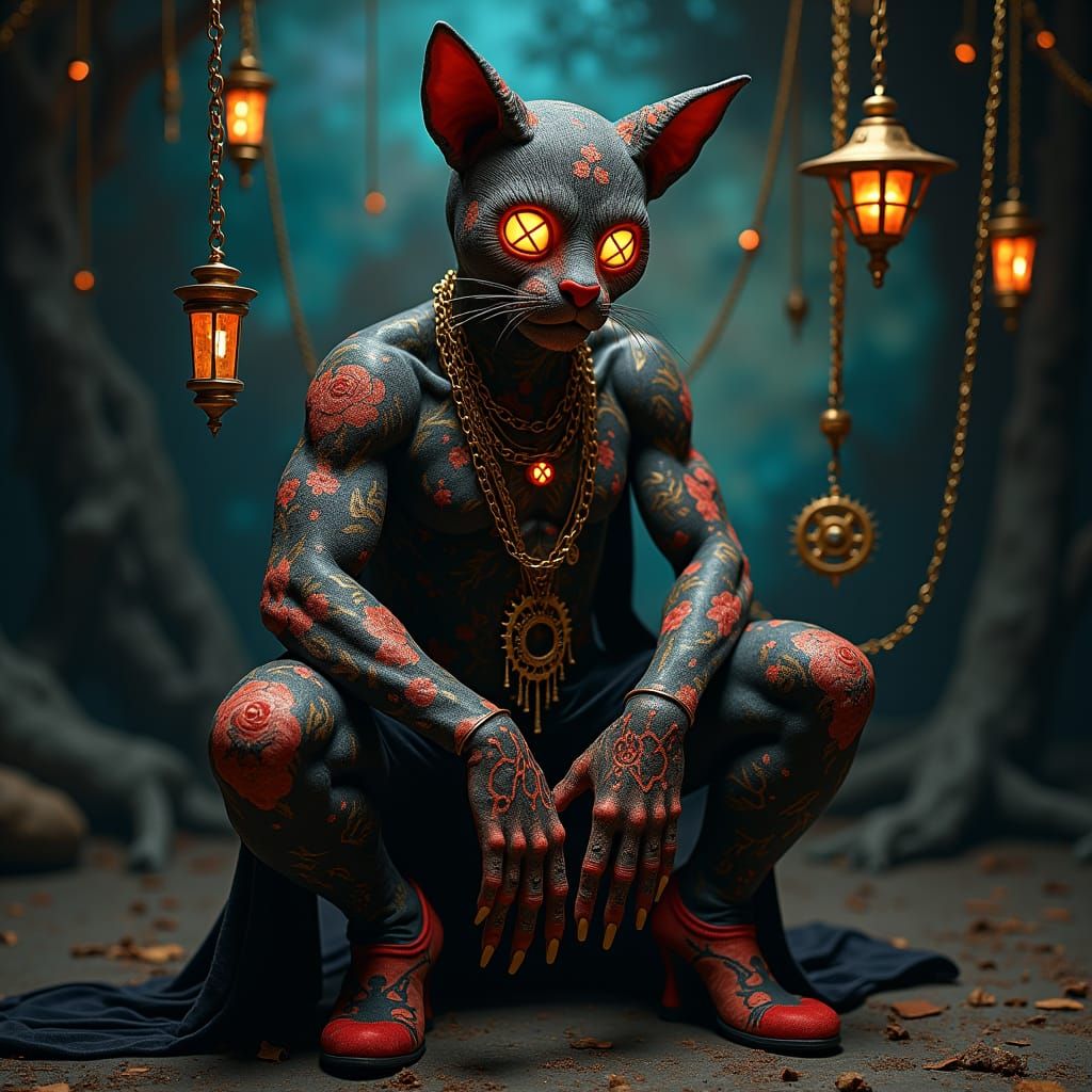 Fabric Hells Angel in Heels with Floral Tattoos