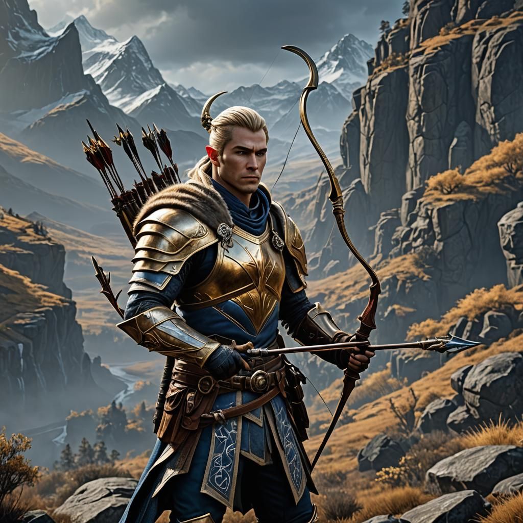 Armored Archer with Golden Mask in Skyrim Style