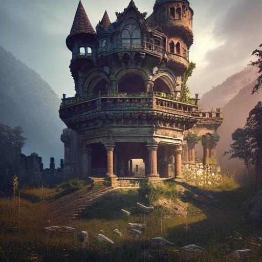Hyperdetailed Castle Ruins Fantasy Art
