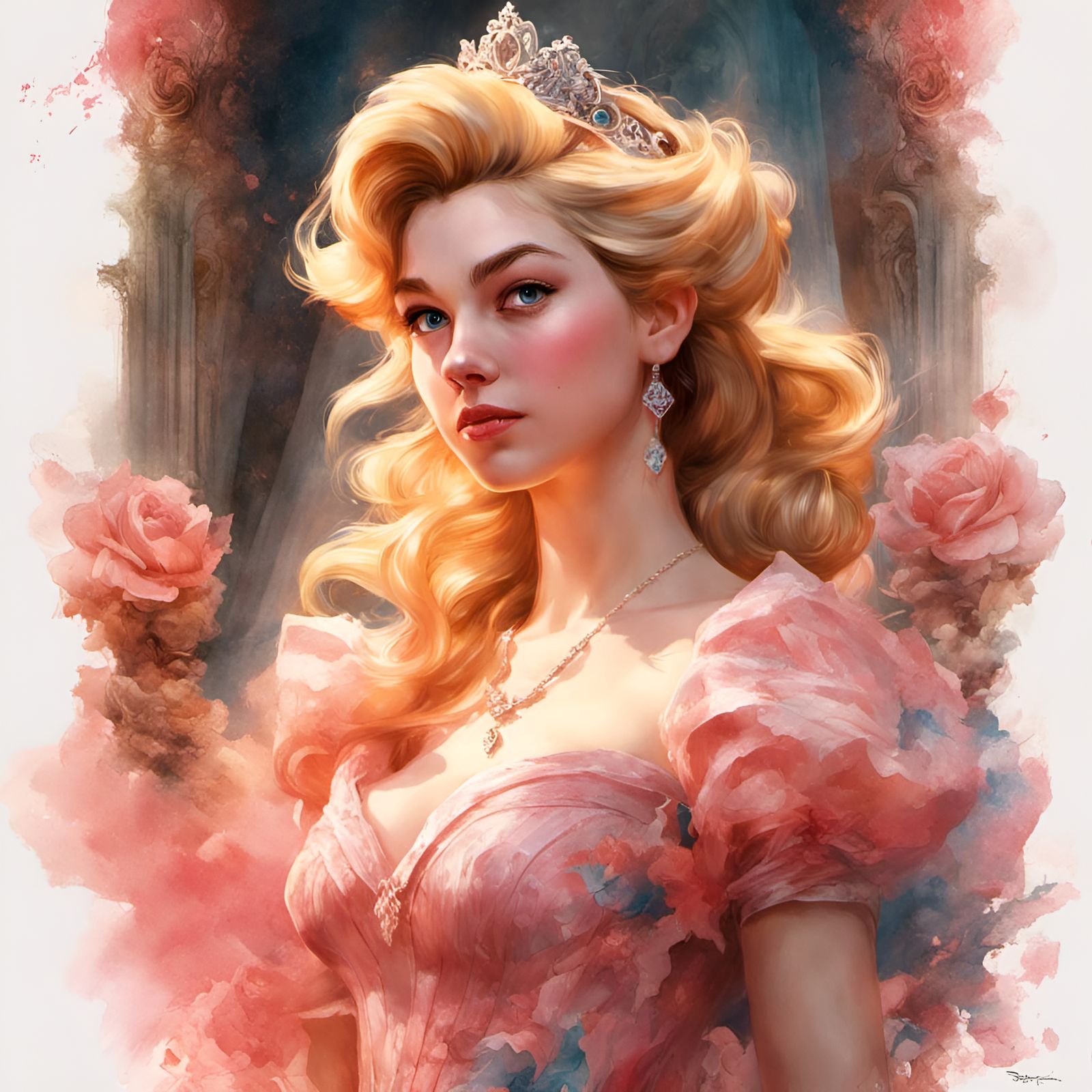 Princess Peach Portrait in Digital Illustration Style