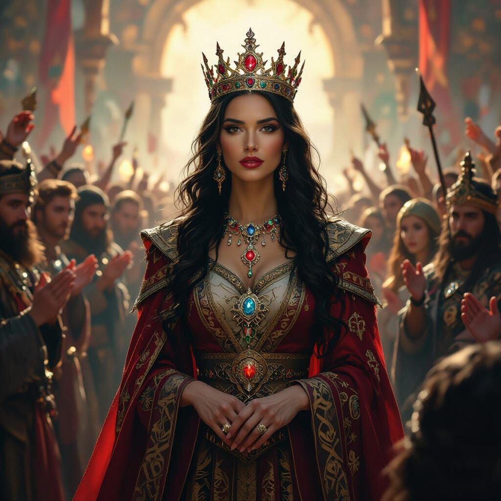 Epic Fantasy Queen with Jeweled Crown and Tara Symbols