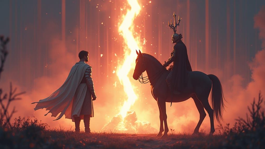 Radiant Warrior Confronts Dark Knight: Anime-Style Showdown