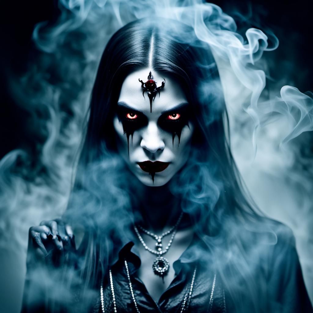 Ethereal Female Vampire Created with Smoke