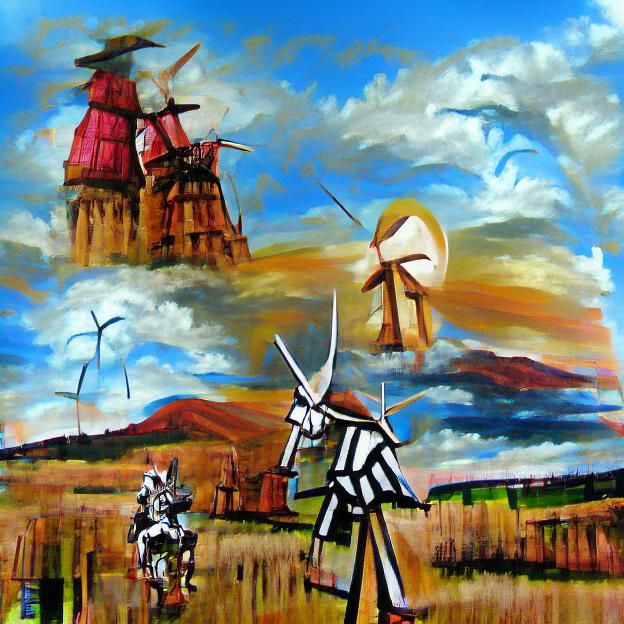 Don Quixote and the Windmills in Acrylic
