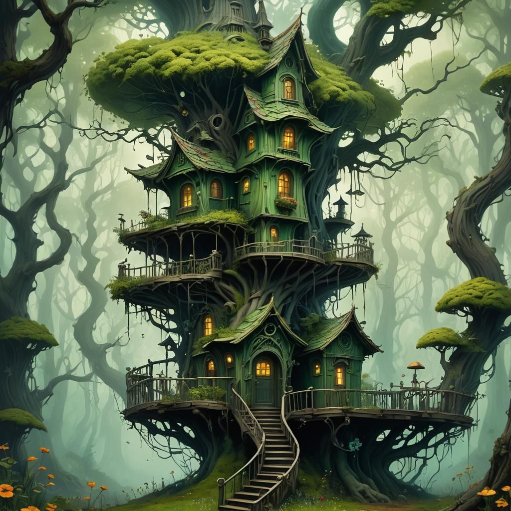 Art Nouveau Witch's Treehouse in Burton Style
