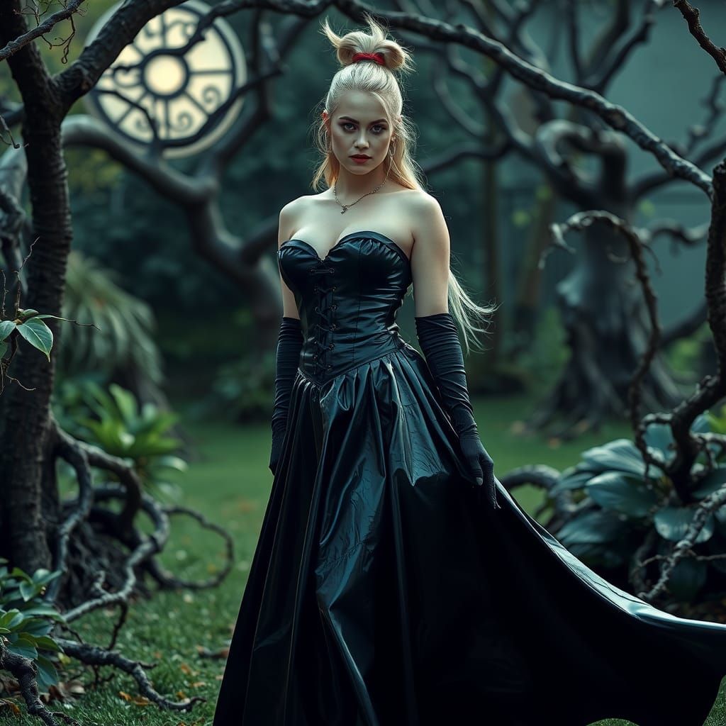 Gothic Victorian Vampire in Moonlit Garden