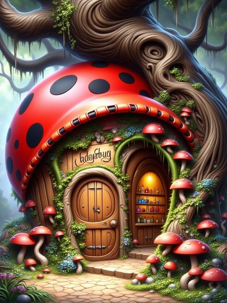 Whimsical Ladybug-Themed Shop in Enchanted Forest