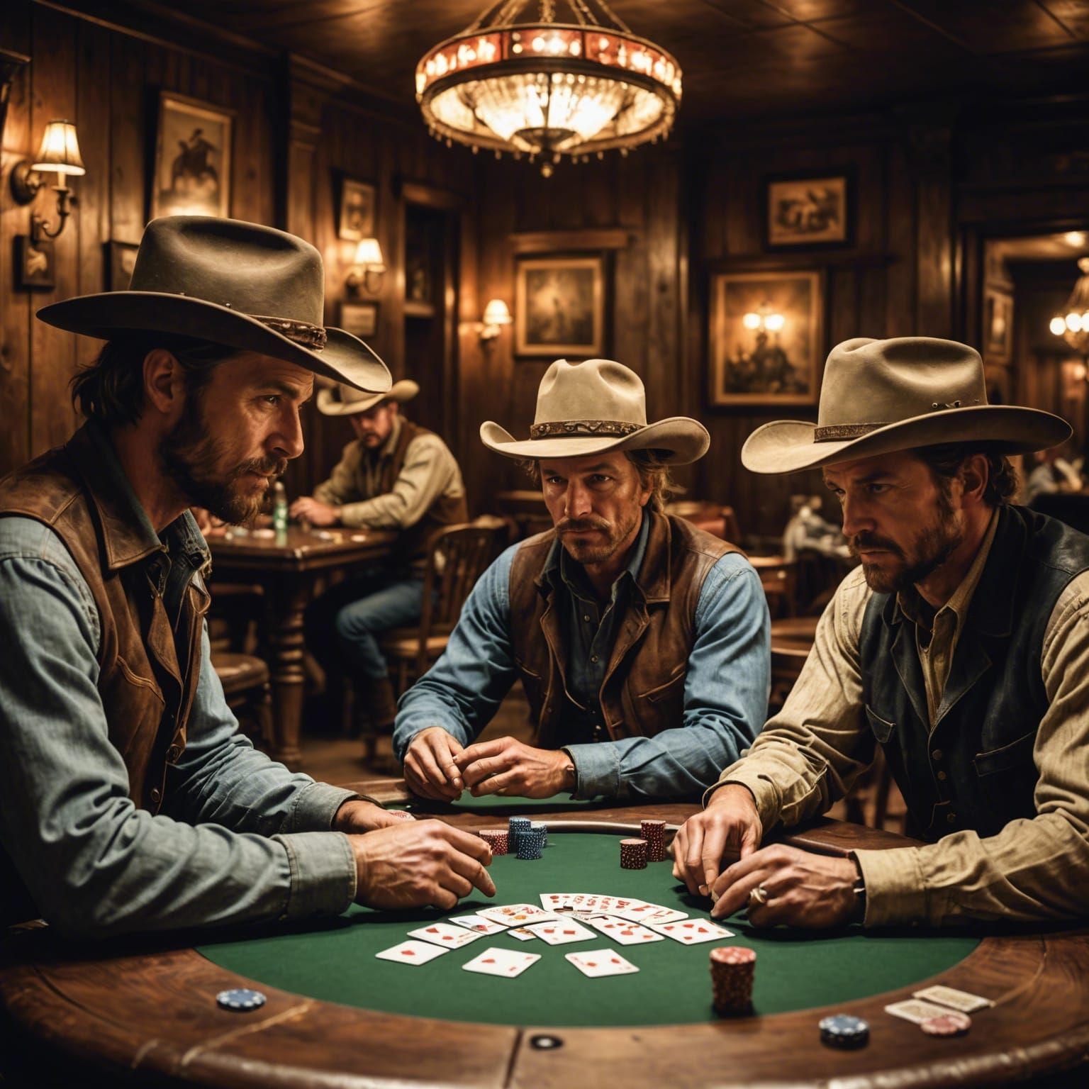 Cowboys Play Poker in a Wild West Saloon