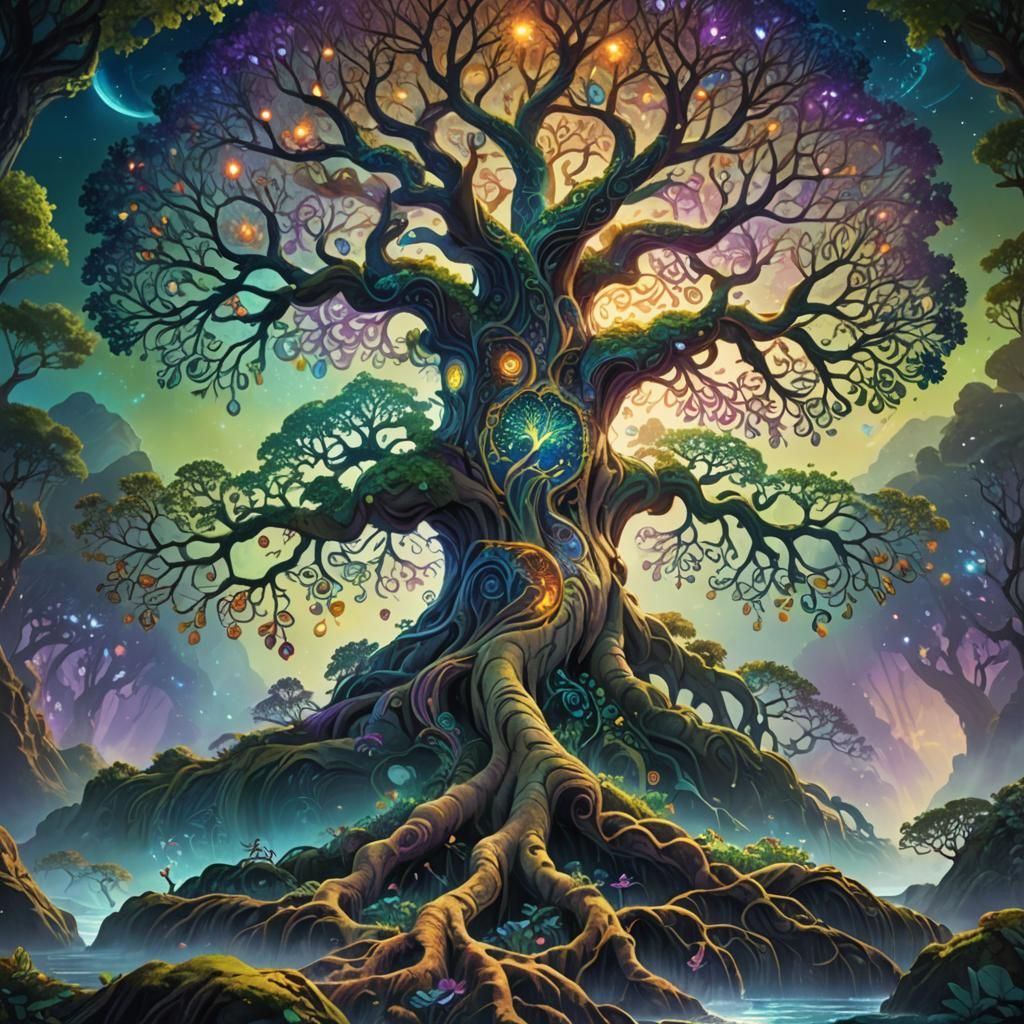 Mystical Tree of Life on Island Concept Art