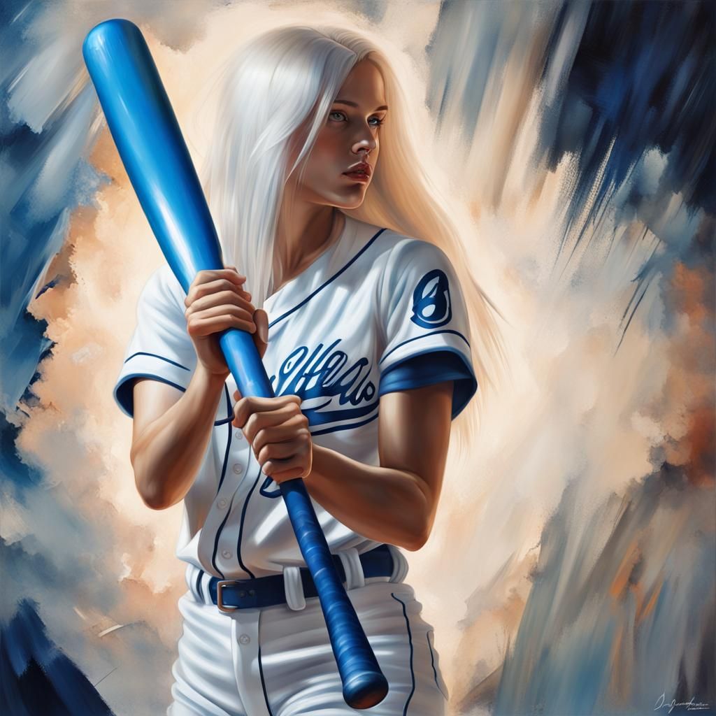Hyperreal Oil Painting of a Batting Girl