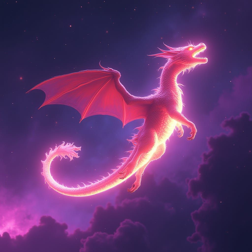 Dragon Soaring Through Purple Galaxy in Digital Art Style