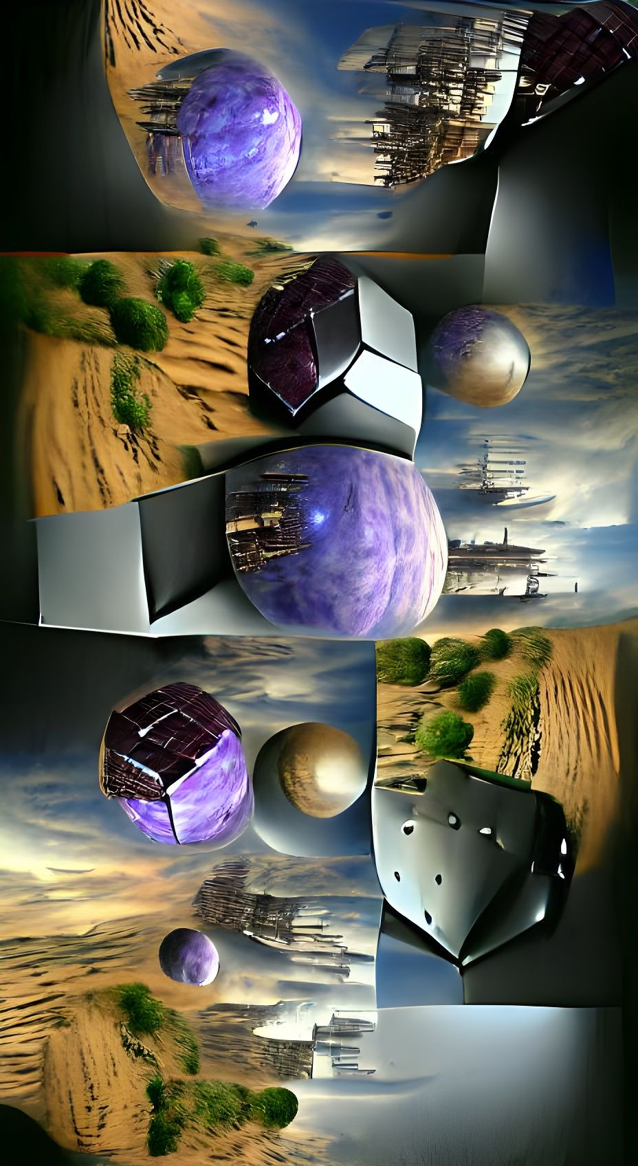 Purple Cube in Space: Ultrarealistic Sci-Fi Planets