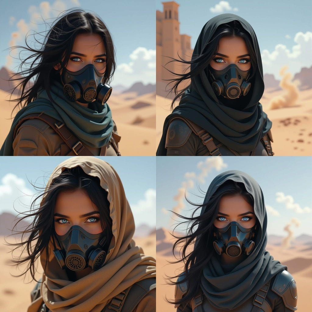 Fremen Woman with Blue Eyes in Desert Scene