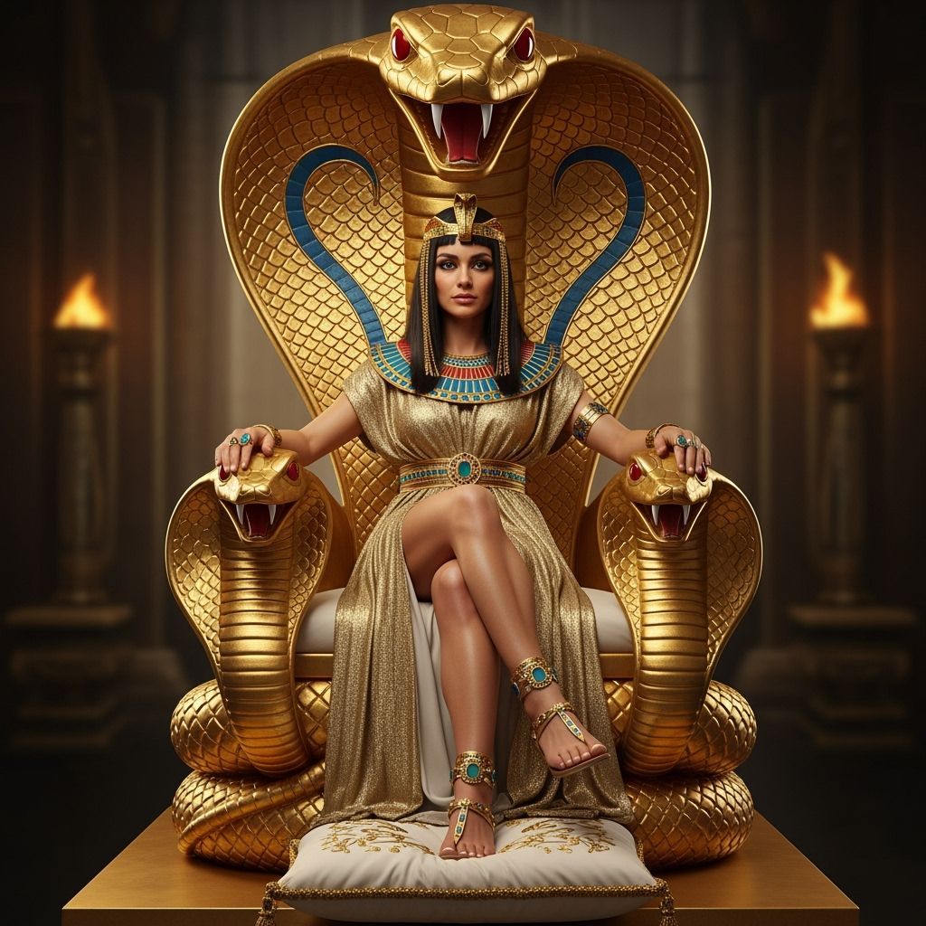Regal Egyptian Queen on Majestic Cobra Throne