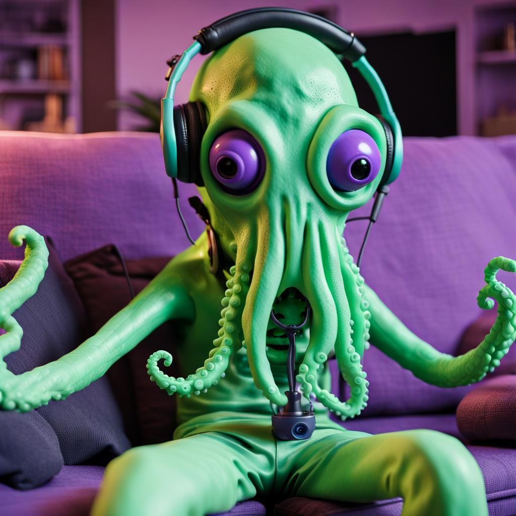 Hyperreal Claymation: Stoned Squid-Man Gamer