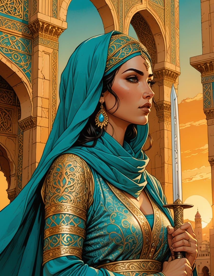 Majestic Arab Princess in Golden Architecture