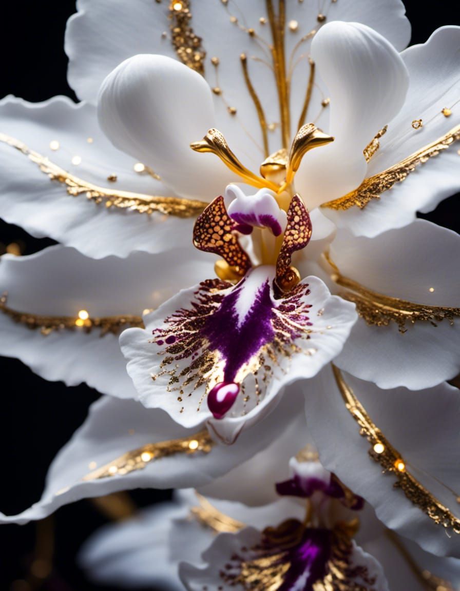 Intricate Porcelain Orchid with Fairy Lights