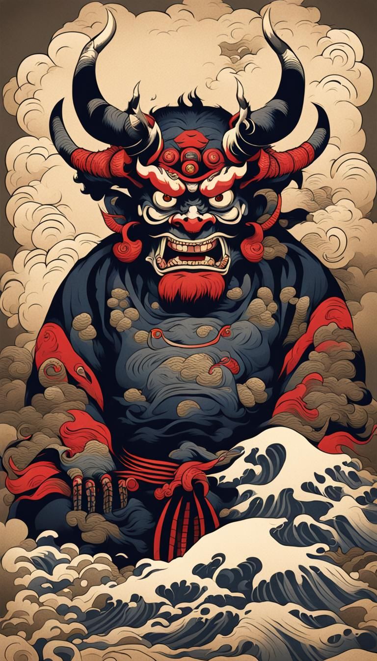Japanese Demon in Traditional Painting Style