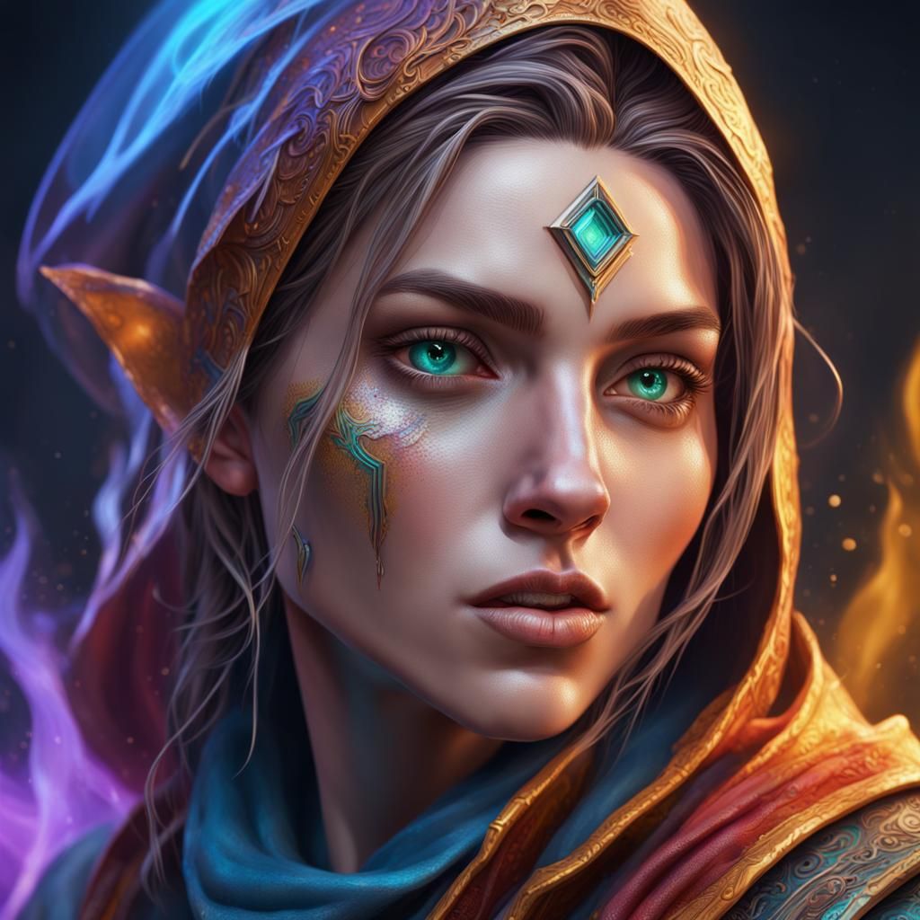 Hyperrealistic Female Techno Mage Concept Art