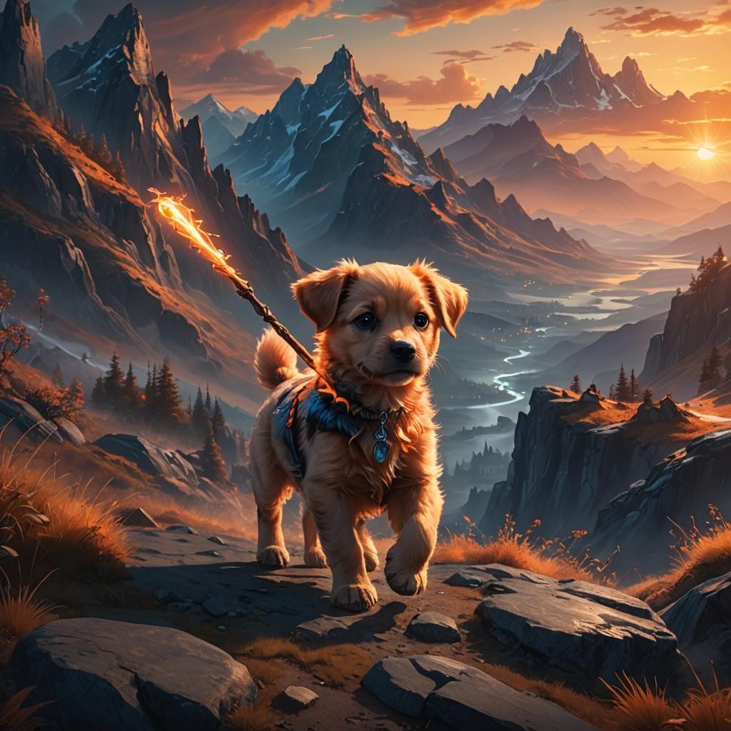 Puppy's Mountain Adventure in Digital Matte Painting