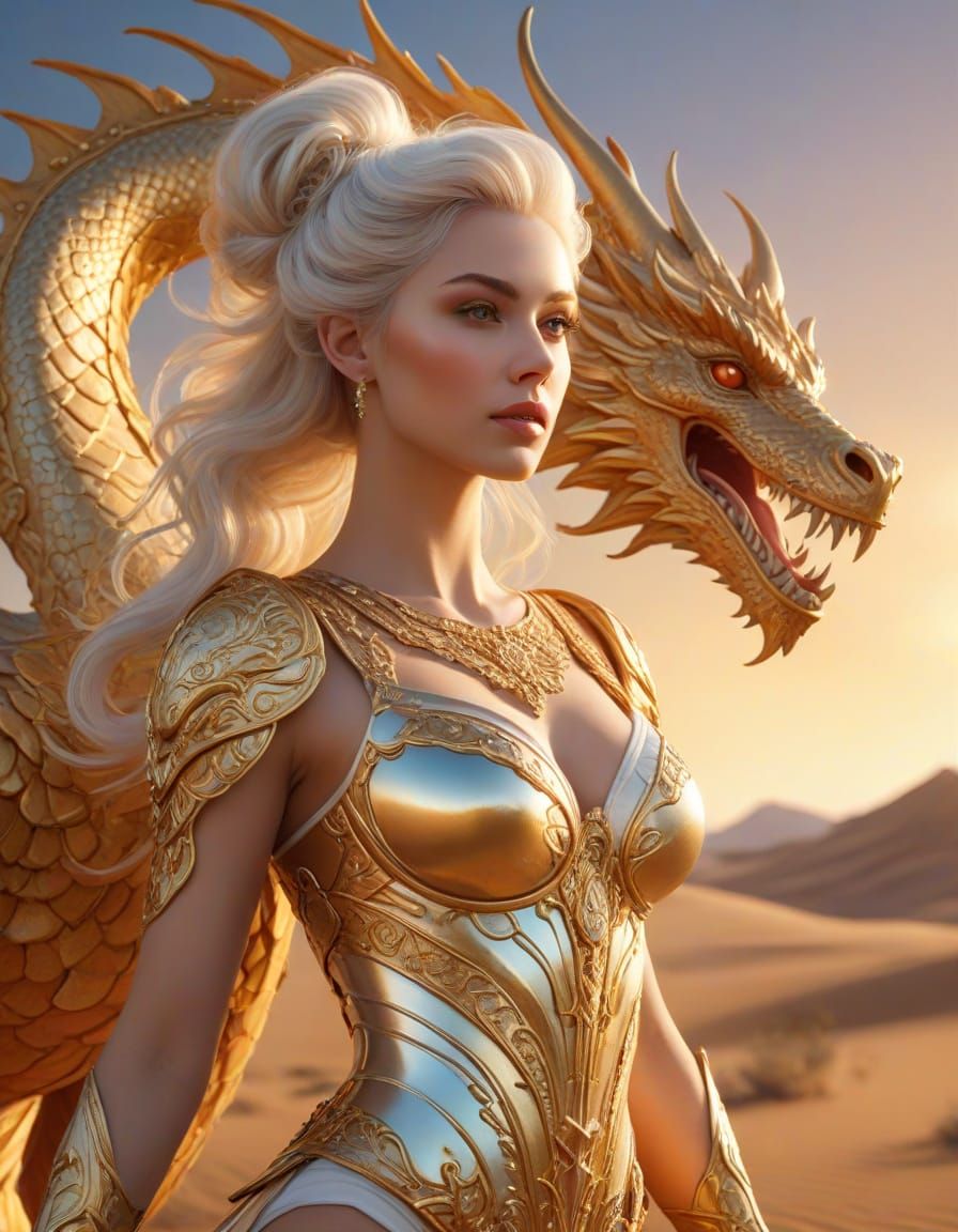 Rococo Art Nouveau Dragon Rider in Desert