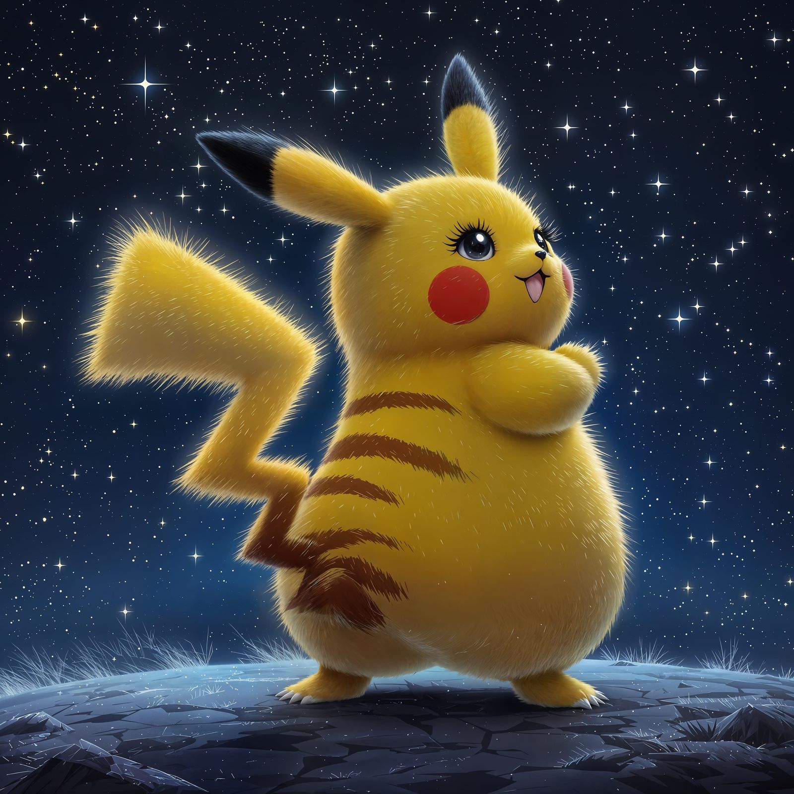Glamorous Chubby Pikachu Illuminated Nighttime Portrait