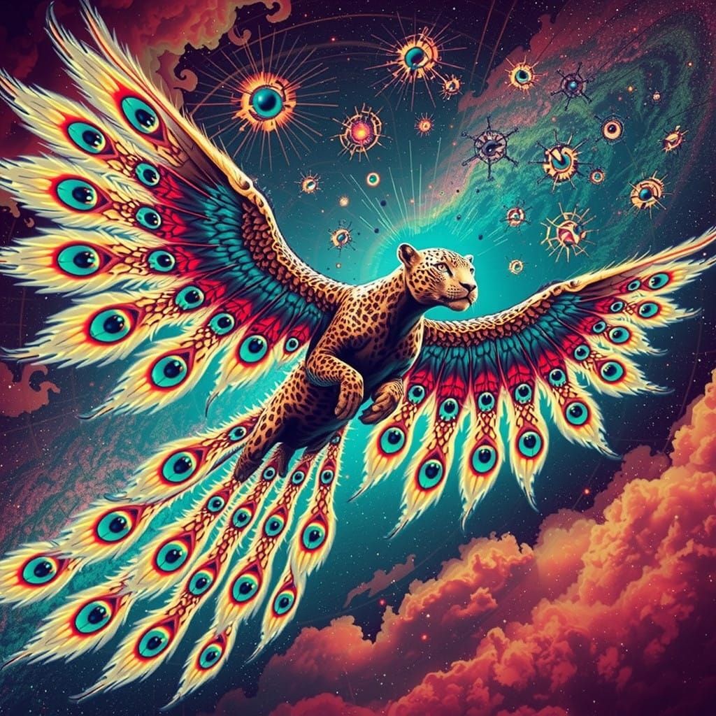 Ethereal Jaguar Soars Through Cosmic Vortex in Iridescent Pl...