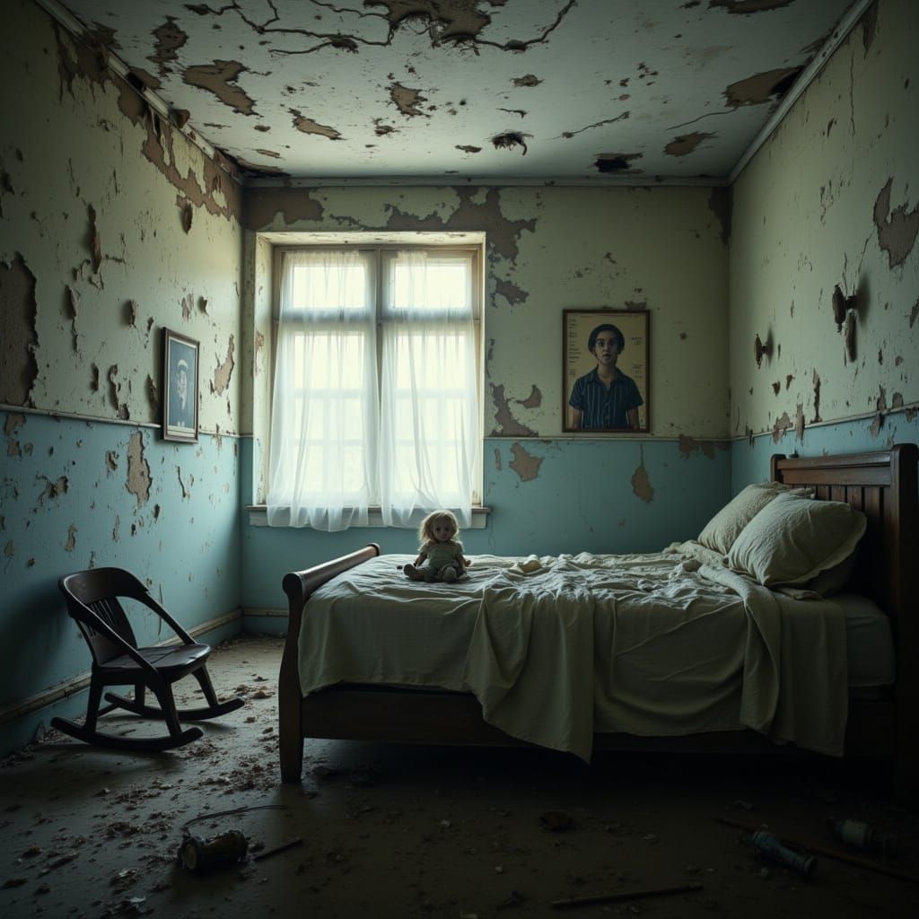 Abandoned Bedroom in Muted Earthy Tones