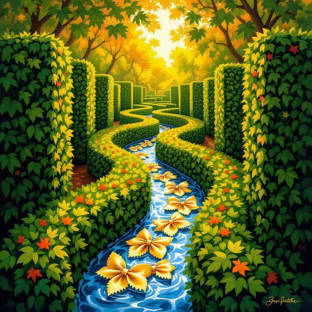 Farfalle Pasta Flume in Maple Leaf Hedge Maze