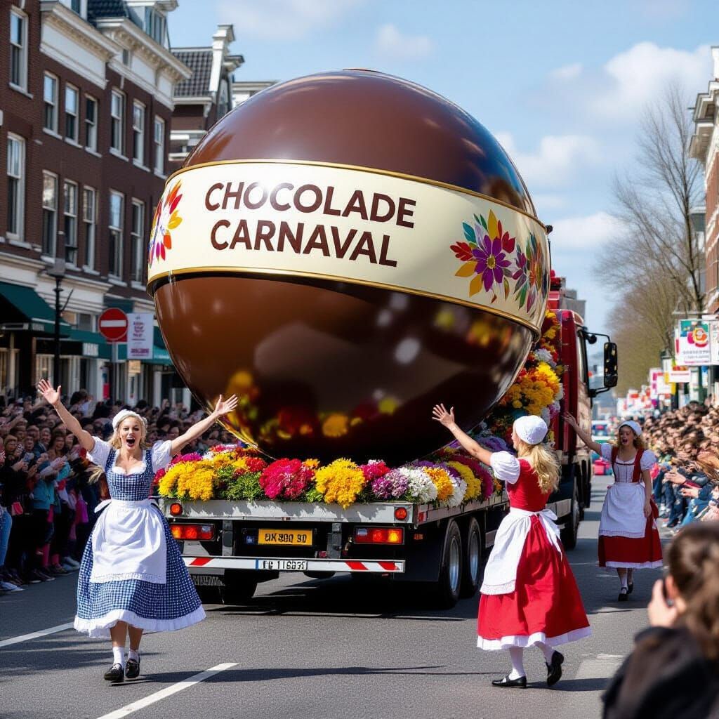 Giant Chocolate Ball Rolls Towards Milkmaid at Festival