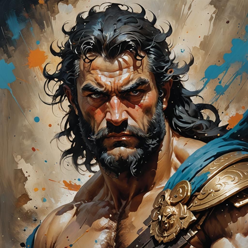 Greek Mythology Man Portrait in Mixed Media Style